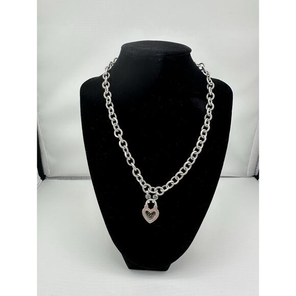 Vintage Heavy 925 Sterling Cable Chain 16" Necklace w/ Pave Diamond Heart 48 gms - Picture 4 of 8